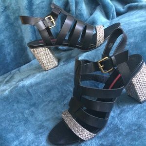 NEW Black/White Block Heel Sandal